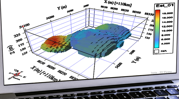 Computer generated 3D model of an ore deposit